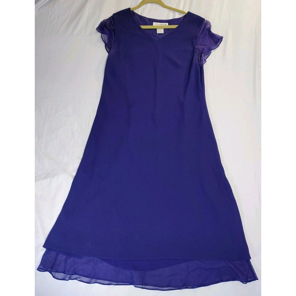 Vintage Jones New York Purple Chiffon A-Line Dress Sheer Ruffle Hem Long Sz 14W